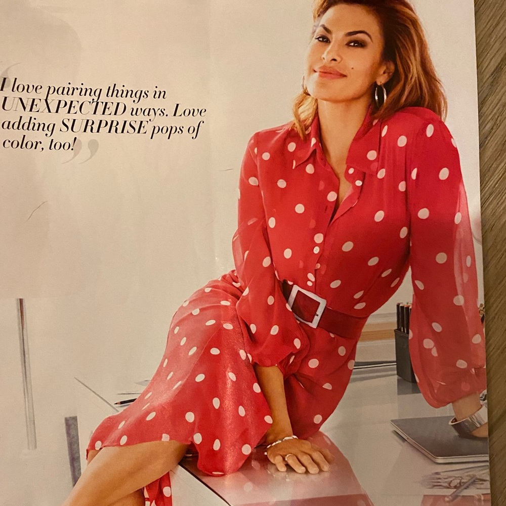 Eva Mendes Polka dot dreamsicle colored dress EUC